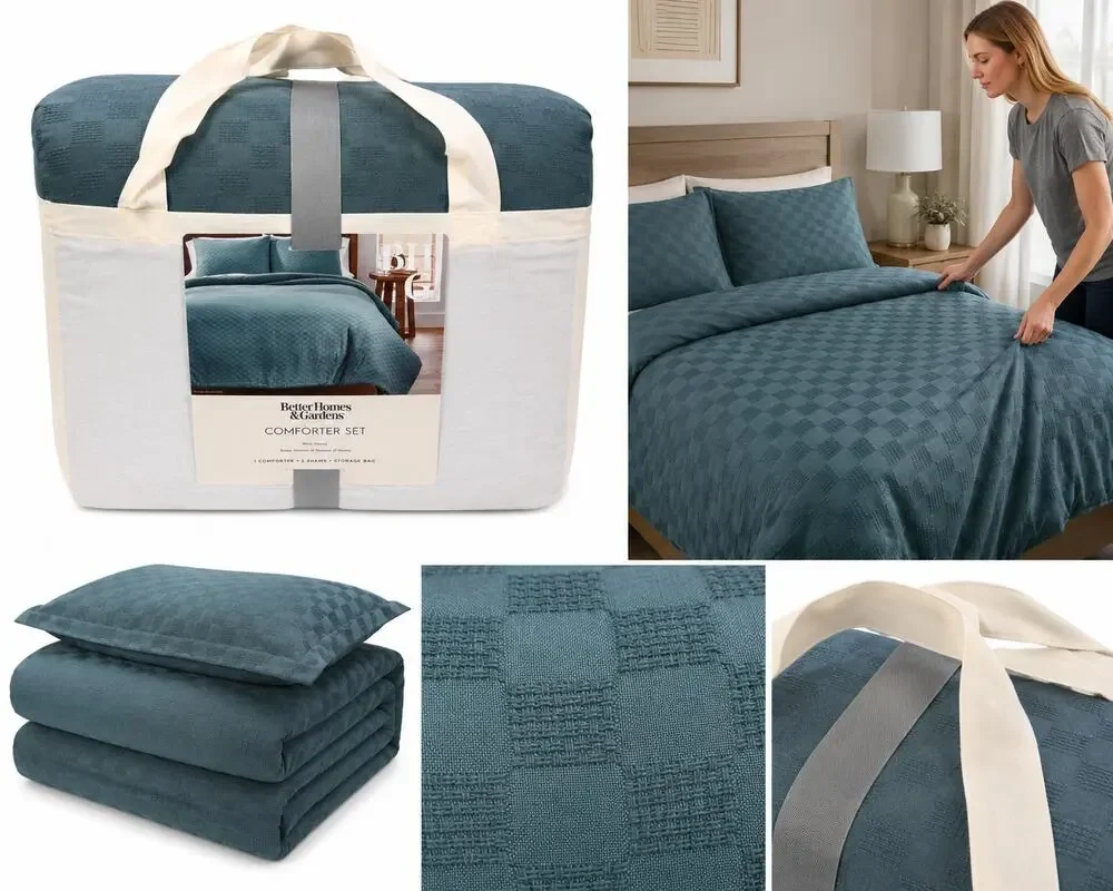 Better Homes & Gardens Comforter Set – Full/Queen – Blue Block Weave Pattern